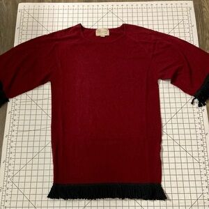 NWOT Anthropologie Ethereal by Paper Crane Women’s Maroon Dress w Black Fringe